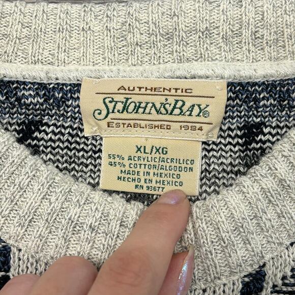 Vintage 90s St John's Bay Gray Blue Mens XL Geometric Chunky‎ Patterned Sweater - Picture 6 of 8